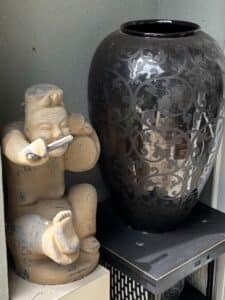 Hollywood-Regency-Ceramic-Elephant-Garden-Stool-and-Flute-Player-Sculpture-third-image