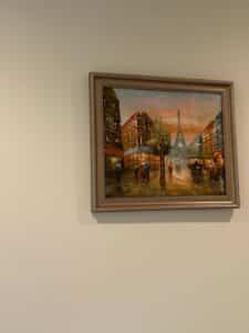 Pair-of-Decorative-Oil-Paintings-Paris-Street-Scene-and-Moonlit-Forest-Landscape