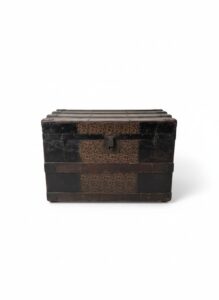 Antique-Embossed-Tin-Steamer-Trunk-with-Floral-Motif