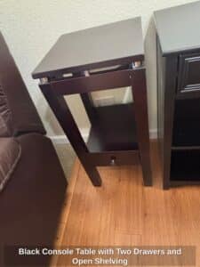 Black-Console-Table-with-Two-Drawers-and-Open-Shelving