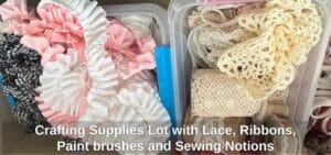 Crafting-Supplies-Lot-with-Lace-Ribbons-Paint-brushes-and-Sewing-Notions