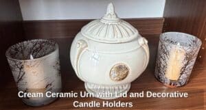 Cream-Ceramic-Urn-with-Lid-and-Decorative-Candle-Holders