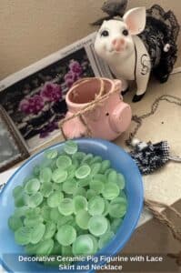 Decorative-Ceramic-Pig-Figurine-with-Lace-Skirt-and-Necklace