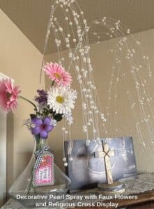 Decorative-Pearl-Spray-with-Faux-Flowers-and-Religious-Cross-Display