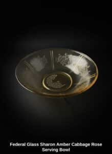Federal-Glass-Sharon-Amber-Cabbage-Rose-Serving-Bowl