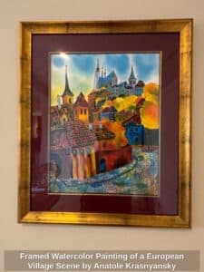 Framed-Watercolor-Painting-of-a-European-Village-Scene-by-Anatole-Krasnyansky