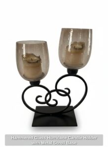 Hammered-Glass-Hurricane-Candle-Holder-with-Metal-Scroll-Base-second-image