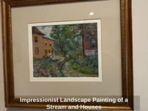 Impressionist-Landscape-Painting-of-a-Stream-and-Houses