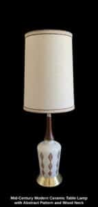 Mid-Century-Modern-Ceramic-Table-Lamp-with-Abstract-Pattern-and-Wood-Neck