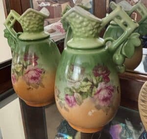 Pair-of-Royal-Bonn-Ceramic-Pitchers-with-Floral-Motif