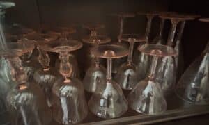 Pink-Depression-Glass-Water-Goblets-Etched-Floral-Pattern