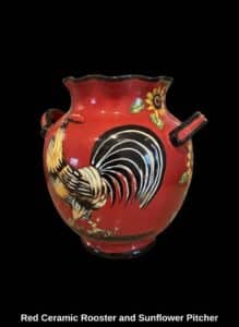 Red-Ceramic-Rooster-and-Sunflower-Pitcher