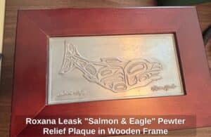 Roxana-Leask-Salmon-Eagle-Pewter-Relief-Plaque-in-Wooden-Frame-second-image