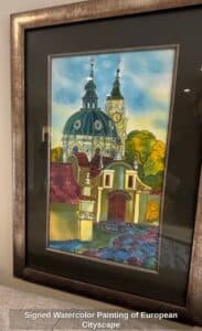 Signed-Watercolor-Painting-of-European-Cityscape