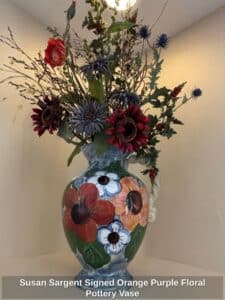 Susan-Sargent-Signed-Orange-Purple-Floral-Pottery-Vase