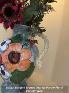 Susan-Sargent-Signed-Orange-Purple-Floral-Pottery-Vase-third-image