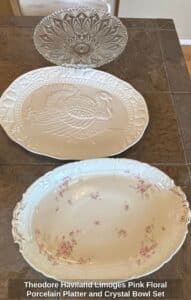 Theodore-Haviland-Limoges-Pink-Floral-Porcelain-Platter-and-Crystal-Bowl-Set