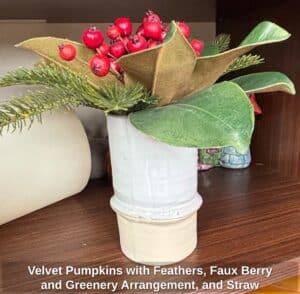 Velvet-Pumpkins-with-Feathers-Faux-Berry-and-Greenery-Arrangement-and-Straw-Turkey