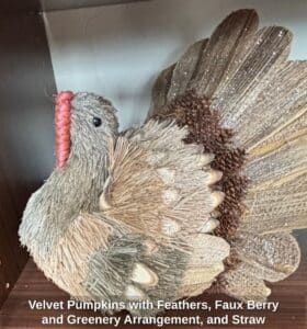 Velvet-Pumpkins-with-Feathers-Faux-Berry-and-Greenery-Arrangement-and-Straw-Turkey-third-image