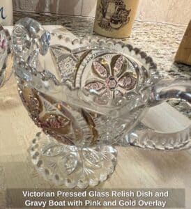 Victorian-Pressed-Glass-Relish-Dish-and-Gravy-Boat-with-Pink-and-Gold-Overlay-third-image