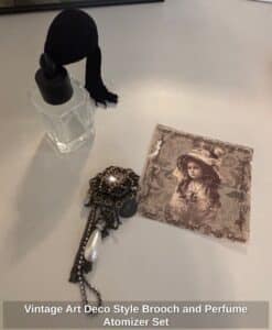 Vintage-Art-Deco-Style-Brooch-and-Perfume-Atomizer-Set