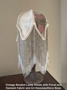 Vintage-Beaded-Lamp-Shade-with-Floral-and-Damask-Fabric-and-Art-Nouveau-or-Deco-Base