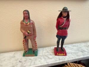 Vintage-Cast-Metal-Figurines-Indigenous-Person-and-RCMP-Officer-by-Reliable-Plastics