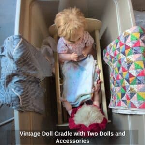 Vintage-Doll-Cradle-with-Two-Dolls-and-Accessories