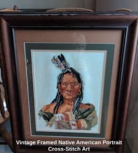 Vintage-Framed-Native-American-Portrait-Cross-Stitch-Art