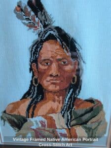Vintage-Framed-Native-American-Portrait-Cross-Stitch-Art-second-image