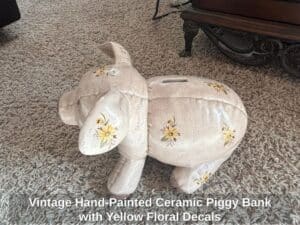 Vintage-Hand-Painted-Ceramic-Piggy-Bank-with-Yellow-Floral-Decals