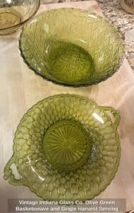Vintage-Indiana-Glass-Co.-Olive-Green-Basketweave-and-Grape-Harvest-Serving-Bowls-second-image
