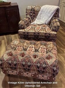 Vintage-Kilim-Upholstered-Armchair-and-Ottoman-Set