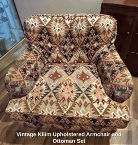 Vintage-Kilim-Upholstered-Armchair-and-Ottoman-Set-second-image