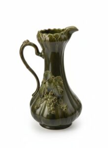 Vintage-McCoy-Green-Pitcher-with-Grapes-and-Leaves-Motif
