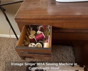 Vintage-Singer-A-Sewing-Machine-in-Cabinet-with-Stool-third-image