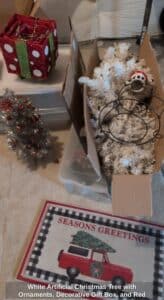 White-Artificial-Christmas-Tree-with-Ornaments-Decorative-Gift-Box-and-Red-Truck-Seasons-Greetings-Doormat