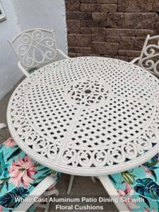White-Cast-Aluminum-Patio-Dining-Set-with-Floral-Cushions-second-image