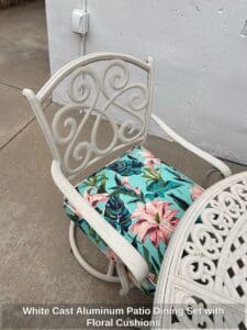 White-Cast-Aluminum-Patio-Dining-Set-with-Floral-Cushions-third-image