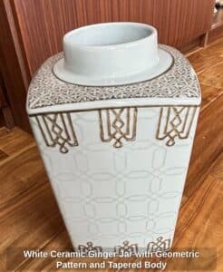 White-Ceramic-Ginger-Jar-with-Geometric-Pattern-and-Tapered-Body