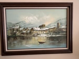 Winter-Village-Oil-Painting-by-L.-Searling