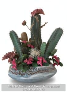 Artificial-Cactus-and-Flower-Arrangement-in-Decorative-Pot