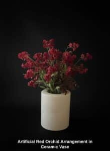 Artificial-Red-Orchid-Arrangement-in-Ceramic-Vase