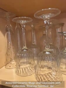 Assorted-Ceramic-Mugs-and-Glassware-with-Collectible-Roaring-Twenties-Jar-fourth-image