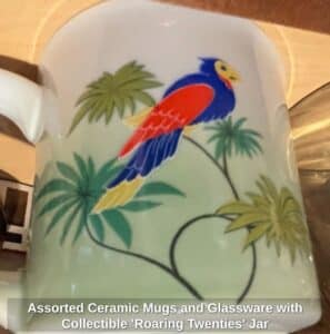Assorted-Ceramic-Mugs-and-Glassware-with-Collectible-Roaring-Twenties-Jar-second-image