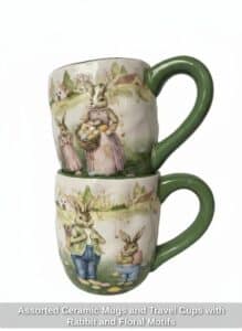 Assorted-Ceramic-Mugs-and-Travel-Cups-with-Rabbit-and-Floral-Motifs-1