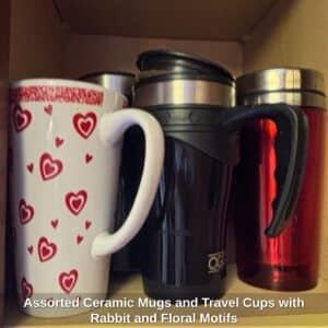 Assorted-Ceramic-Mugs-and-Travel-Cups-with-Rabbit-and-Floral-Motifs-second-image-1