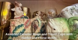 Assorted-Ceramic-Mugs-and-Travel-Cups-with-Rabbit-and-Floral-Motifs-third-image-1
