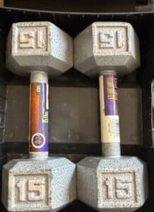 Assorted-Dumbbells-and-Weight-Plates-including-Marcy-Grip