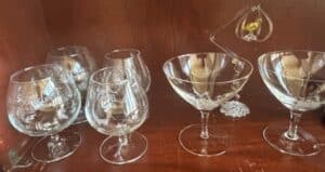 Assorted-Glassware-Collection-including-Brandy-Snifters-Martini-Glasses-Shot-Glasses-Tumblers-and-Crystal-Creamer-Sugar-Set-sixth-image